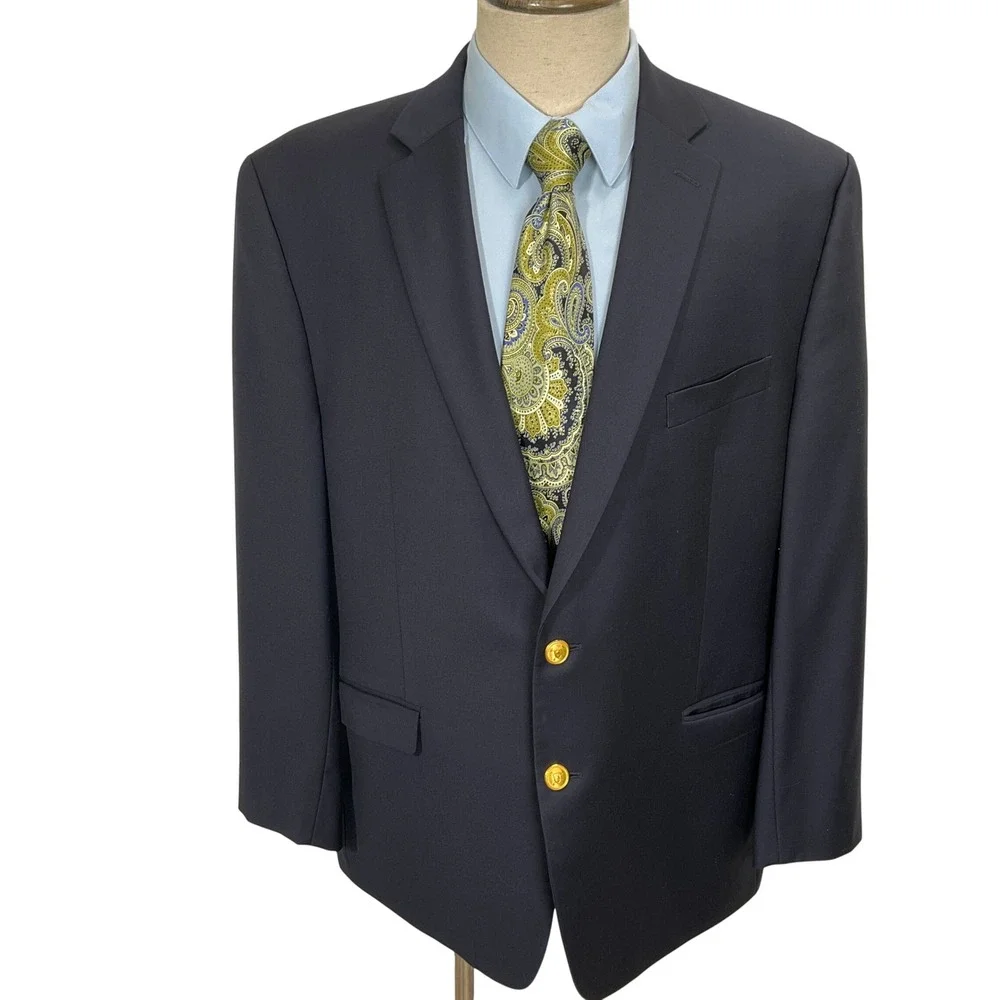 Ralph Lauren Blazer Mens 46R Navy Gold‎ Shield Buttons Jacket Sport Coat Wool
